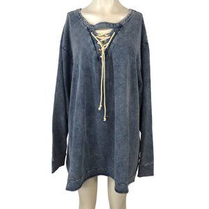 LANE BRYANT - WOMEN'S 26/28 - BLUE LONG SLEEVE LACE UP COTTON BLEND SWEATSHIRT